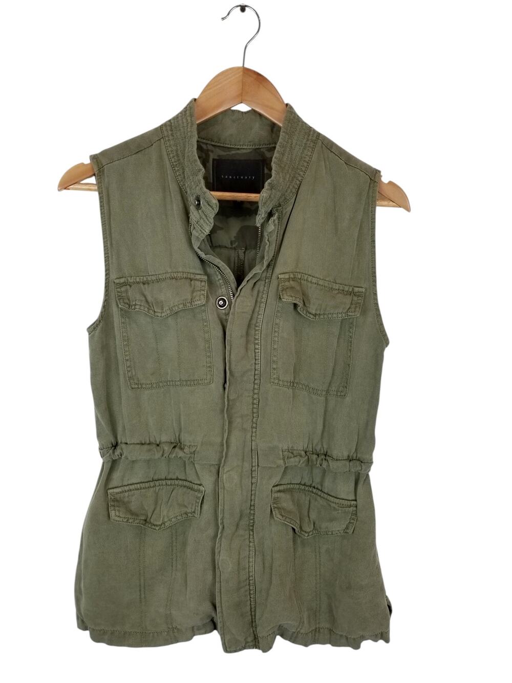 Sanctuary Women's Tencel Utility Vest Safari Olive Khaki Green Size Medium